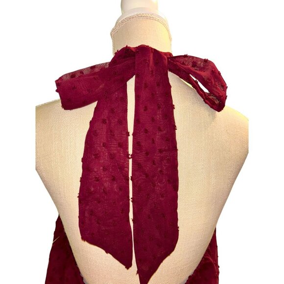 NWT Elegant Burgundy Halter Maxi Dress Tiered Semi-Sheer Perfect Evening Large - Picture 10 of 16
